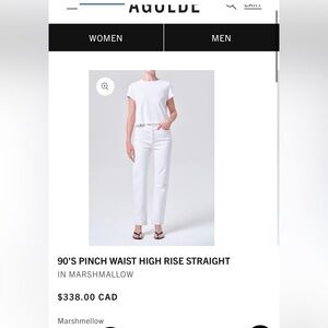 Agolde 90's Pinch Waist High Rise Straight Jeans - Marshmallow White